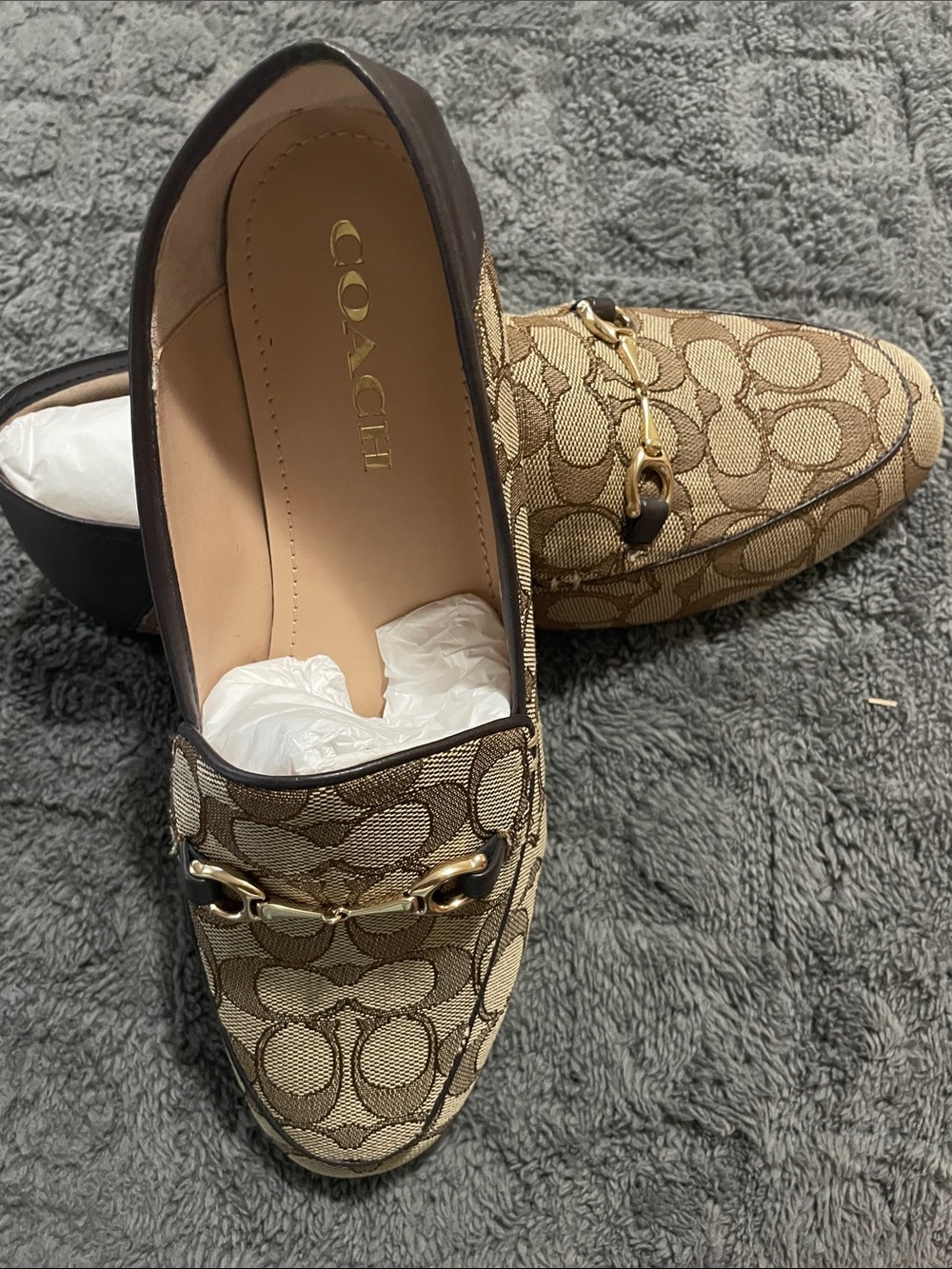 Coach Haley Khaki Signature Canvas Horsebit Loafers with Gold Hardware - Picture 2 of 6